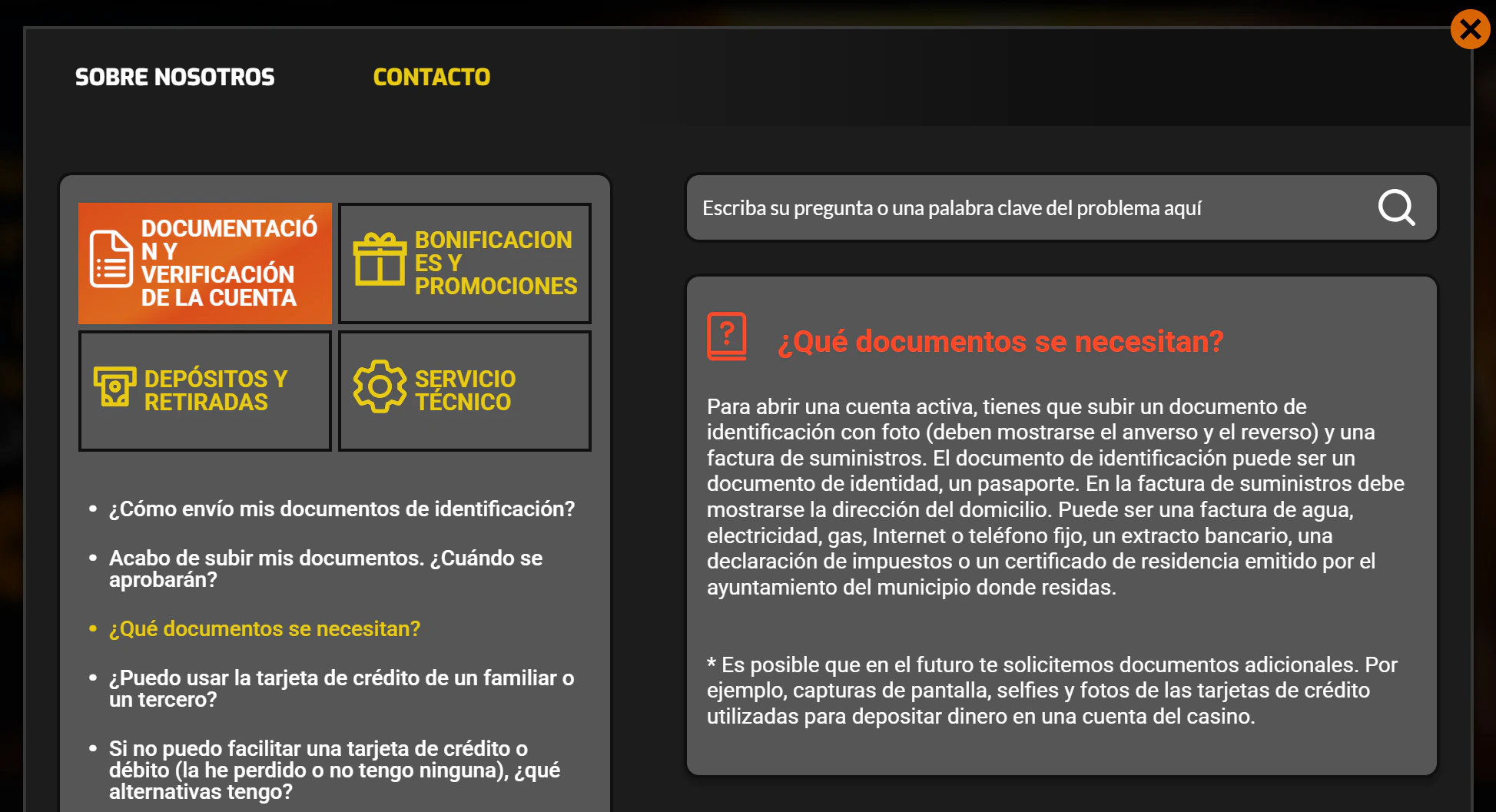 Atención al cliente de Casino Intense